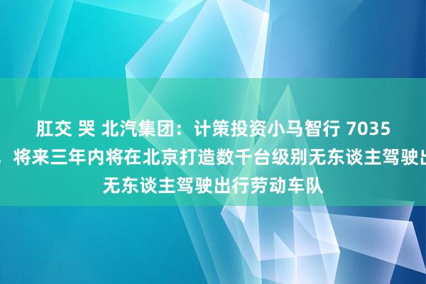 肛交 哭 北汽集团：计策投资小马智行 7035 万好意思元，将来三年内将在北京打